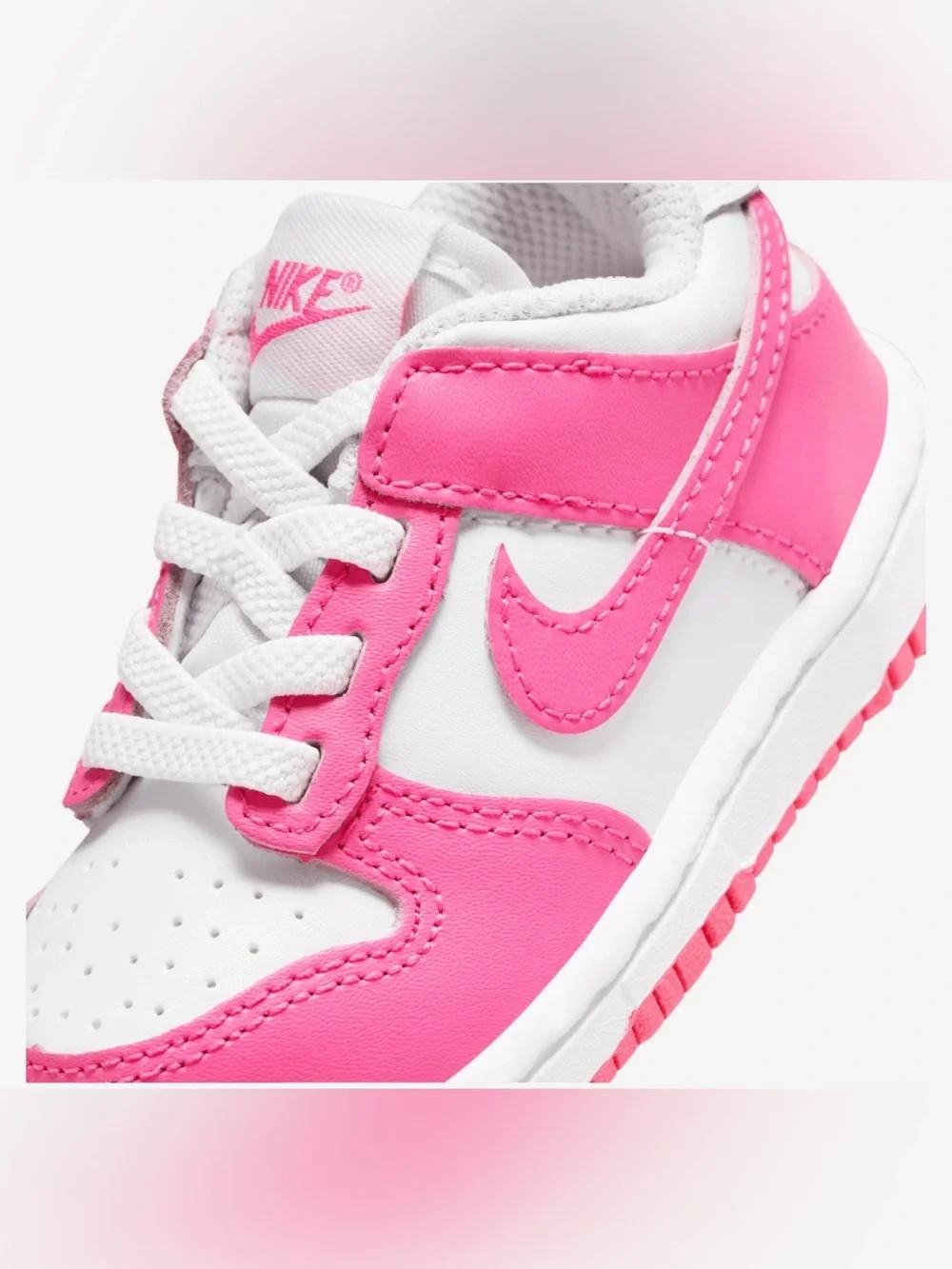 Nike Kids Pink and White Low-Top Sneakers with Hook-and-Loop Strap